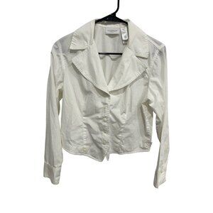 Liz Claiborne White Button-Down Collared Long Sleeve Shirt Size Petite M Classic